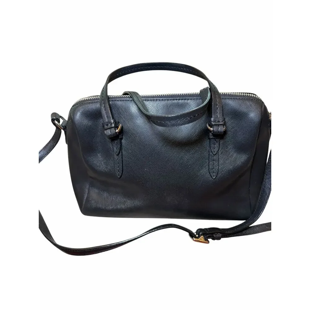 Coach Black Saffiano Leather Satchel Purse Crossbody Handbag Shoulder Bag Silver